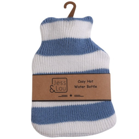 Jess And Lou Cornflower & White Stripe Mini Hot Water Bottle