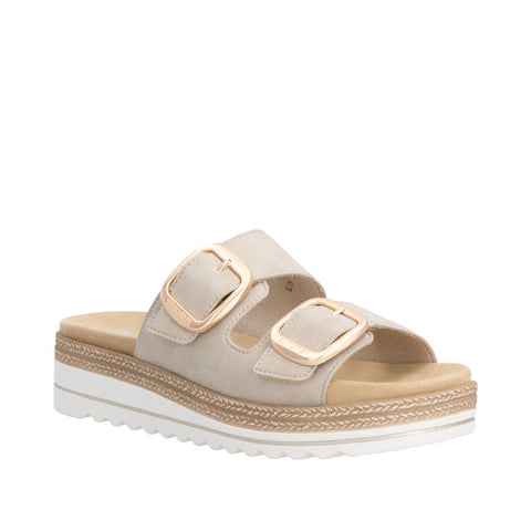 Remonte D0Q66-62 Beige Womens Leather Touch Fastening Platform Lip On Mules Sandals