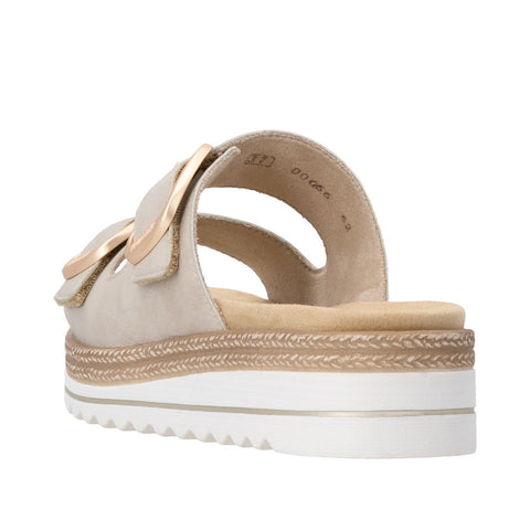Remonte D0Q66-62 Beige Womens Leather Touch Fastening Platform Lip On Mules Sandals