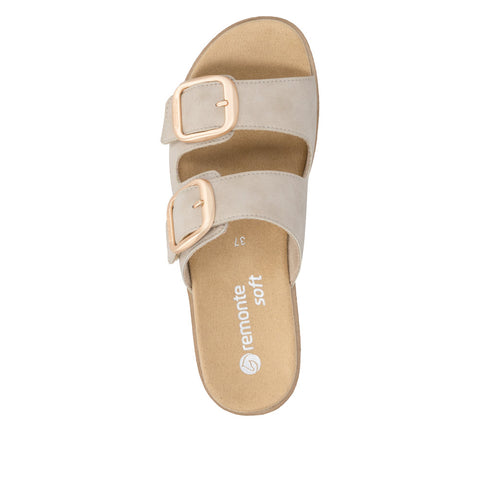 Remonte D0Q66-62 Beige Womens Leather Touch Fastening Platform Lip On Mules Sandals