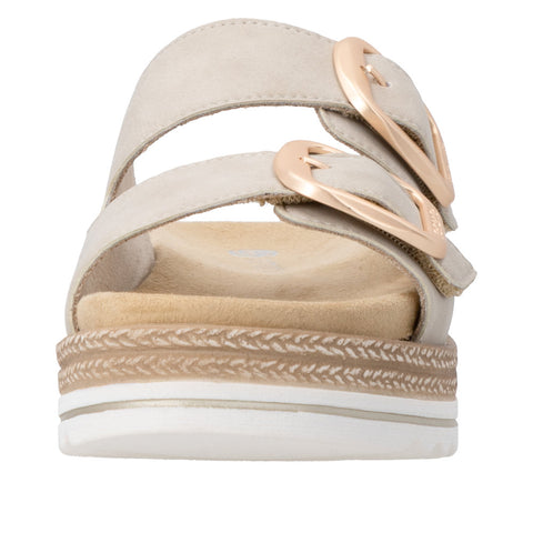 Remonte D0Q66-62 Beige Womens Leather Touch Fastening Platform Lip On Mules Sandals