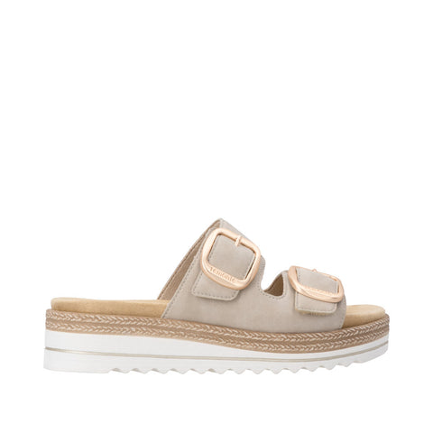 Remonte D0Q66-62 Beige Womens Leather Touch Fastening Platform Lip On Mules Sandals