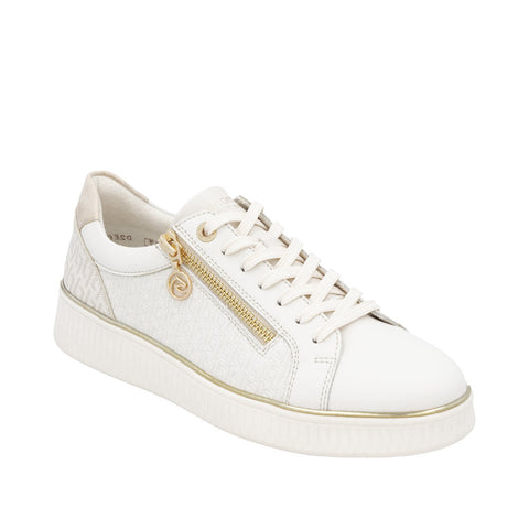 Remonte D2E00-80 White Combination Womens Casual Comfort Leather Zip & Lace Up Trainers
