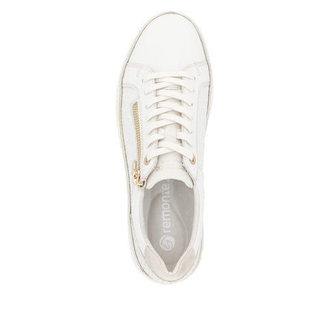 Remonte D2E00-80 White Combination Womens Casual Comfort Leather Zip & Lace Up Trainers