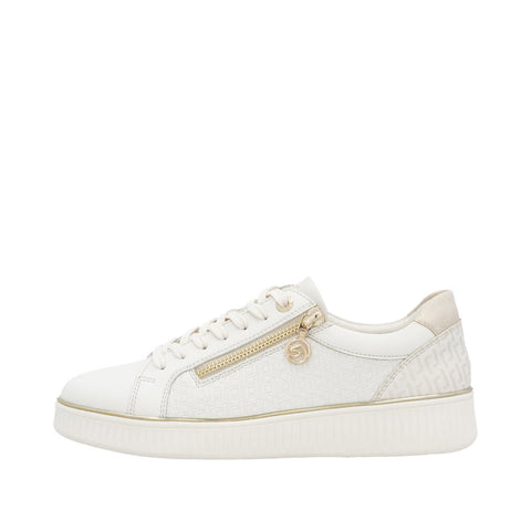 Remonte D2E00-80 White Combination Womens Casual Comfort Leather Zip & Lace Up Trainers