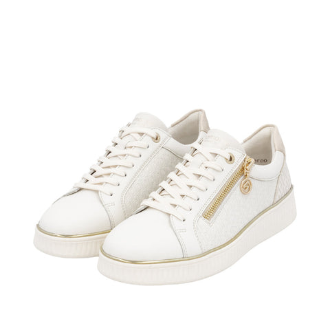 Remonte D2E00-80 White Combination Womens Casual Comfort Leather Zip & Lace Up Trainers
