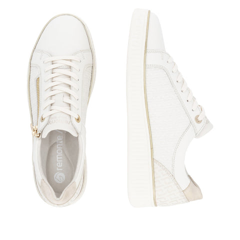 Remonte D2E00-80 White Combination Womens Casual Comfort Leather Zip & Lace Up Trainers