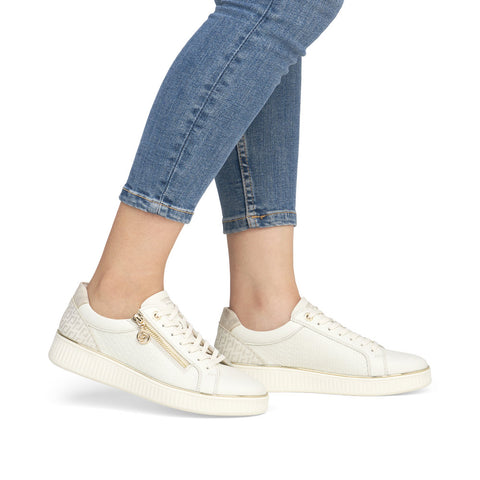 Remonte D2E00-80 White Combination Womens Casual Comfort Leather Zip & Lace Up Trainers