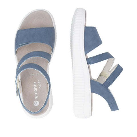 Remonte D3L51-14 Indigo Womens Touch Fastening Low Platform Sandals