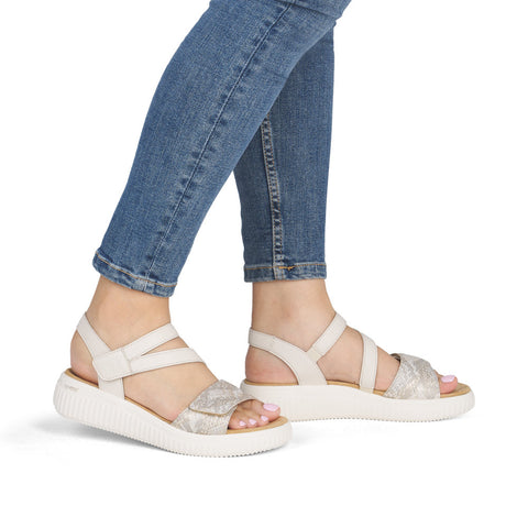 Remonte D3L51-60 Off White Gold Womens Touch Fastening Low Platform Sandals