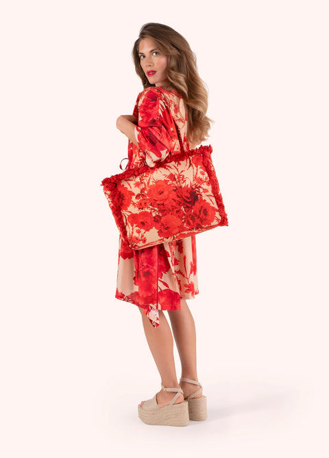 Powder Rouge Blooms Fringe Box Cotton Tote Bag FBT7