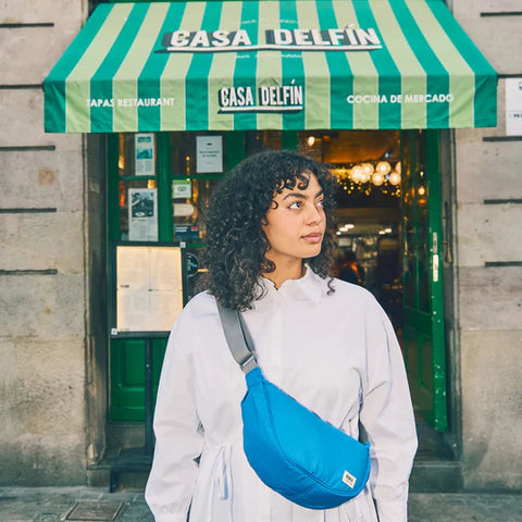 Roka Farringdon Malibu Blue Taslon Half Moon Bag