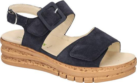 Waldlaufer 677001 195 194 Order Notte Navy K-Arlene Womens K Fitting Touch Fastening Low Wedge Stylish Leather Sandals