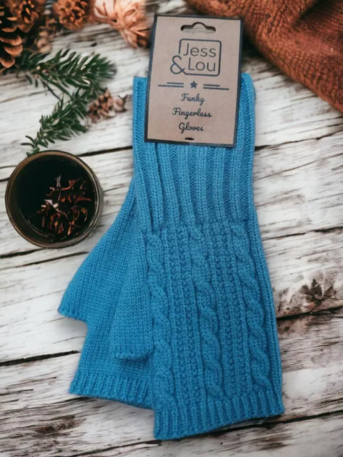 Jess And Lou Cosy Chunky Cable Knit Fingerless Gloves - Soft Pink Wrist Warmers