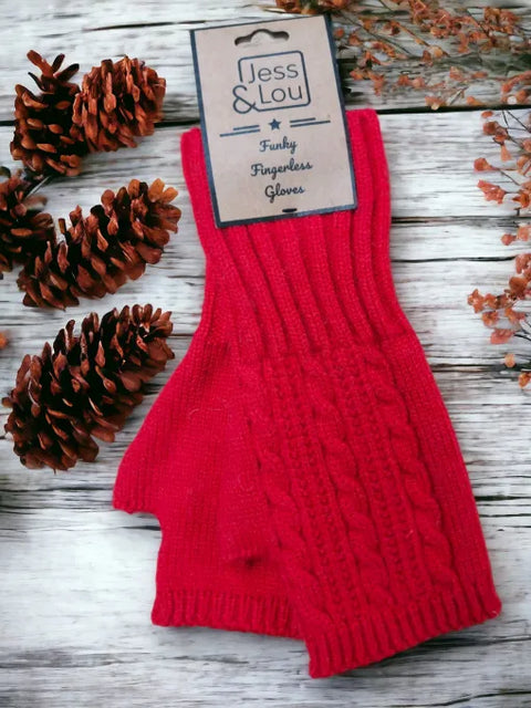 Jess And Lou Cosy Chunky Cable Knit Fingerless Gloves - Soft Pink Wrist Warmers