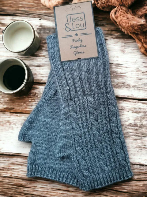Jess And Lou Cosy Chunky Cable Knit Fingerless Gloves - Soft Pink Wrist Warmers