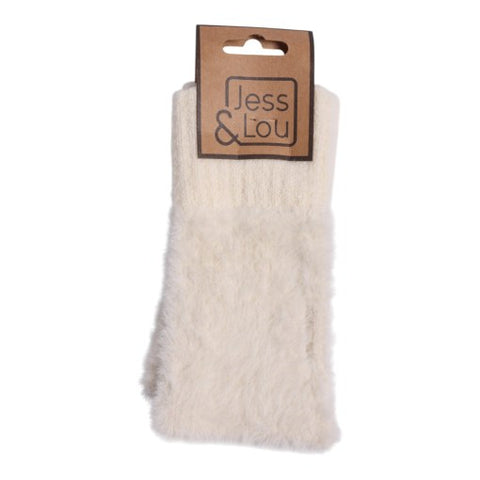 Jess And Lou Cream Womens Fluffy Fingerless Gloves