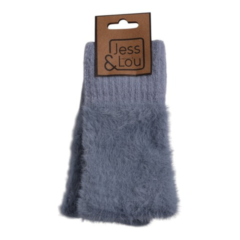 Jess And Lou Grey Womens Fluffy Fingerless Gloves