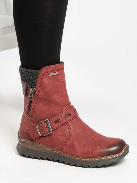 Lunar Haley Burgundy Womens Casual Comfort Waterproof Zip Up Ankle Boots