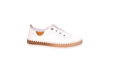 Modella Ivy White Womens Leather Bungee Lace Slip On Shoes