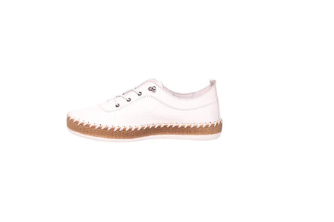 Modella Ivy White Womens Leather Bungee Lace Slip On Shoes
