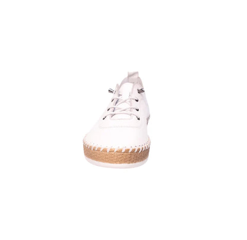 Modella Ivy White Womens Leather Bungee Lace Slip On Shoes