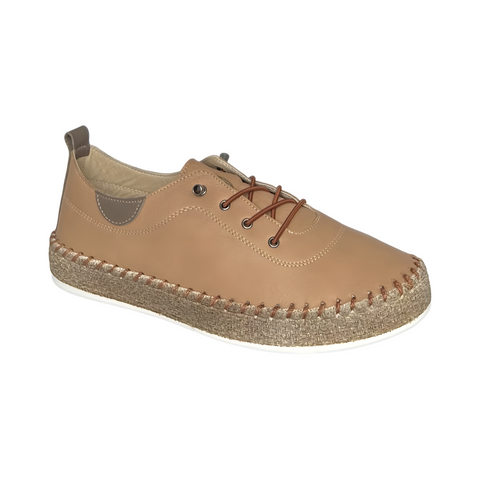 Modella Ivy Sand Womens Leather Bungee Lace Slip On Shoes