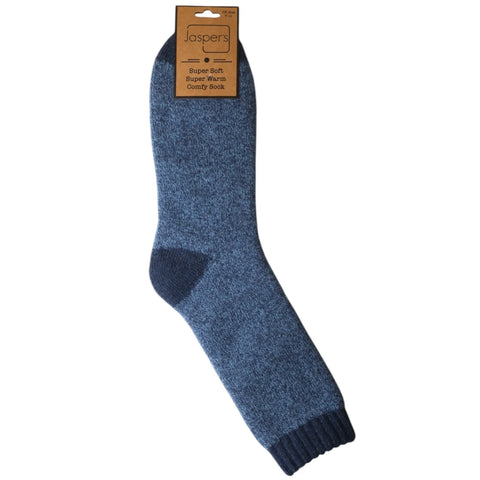 Jaspers Blue Marl Mens Cosy Ribbed Super Soft Wool Blend Socks