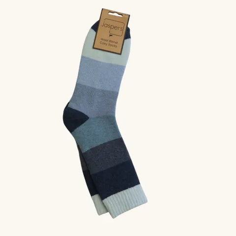 Jaspers Blue Gradient Block Mens Cosy Ribbed Super Soft Wool Blend Socks