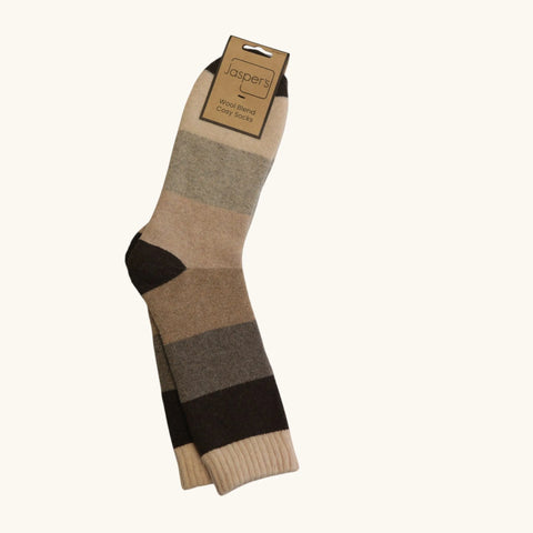 Jaspers Cappuccino Gradient Block Mens Cosy Ribbed Super Soft Wool Blend Socks