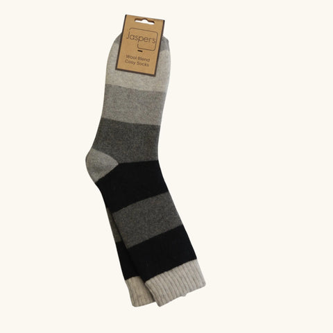 Jaspers Black Gradient Block Mens Cosy Ribbed Super Soft Wool Blend Socks
