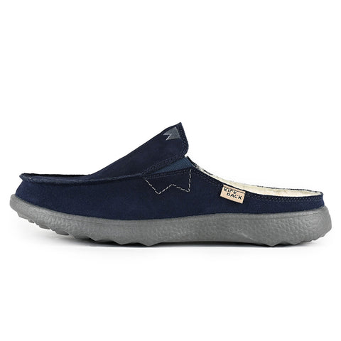 KickBack Chaise Woolie Navy Suede Woven Wool Mens Slip On Mules