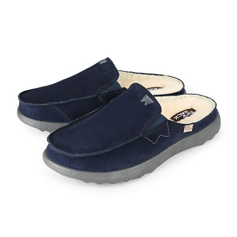 KickBack Chaise Woolie Navy Suede Woven Wool Mens Slip On Mules