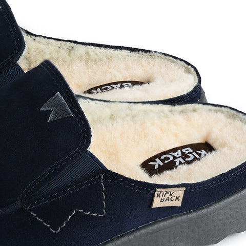 KickBack Chaise Woolie Navy Suede Woven Wool Mens Slip On Mules