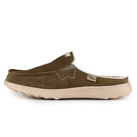 KickBack Chaise Woolie Khaki Suede Woven Wool Mens Slip On Mules