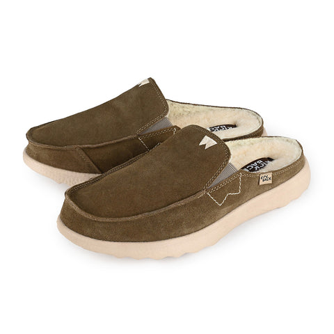 KickBack Chaise Woolie Khaki Suede Woven Wool Mens Slip On Mules