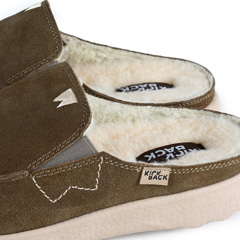 KickBack Chaise Woolie Khaki Suede Woven Wool Mens Slip On Mules