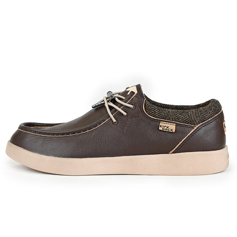 KickBack Haven Java Full Grain Leather Mens Elastic Lace Slip On Shoes