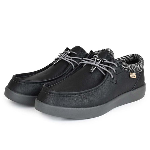 KickBack Haven Black Full Grain Leather Mens Elastic Lace Slip On Shoes