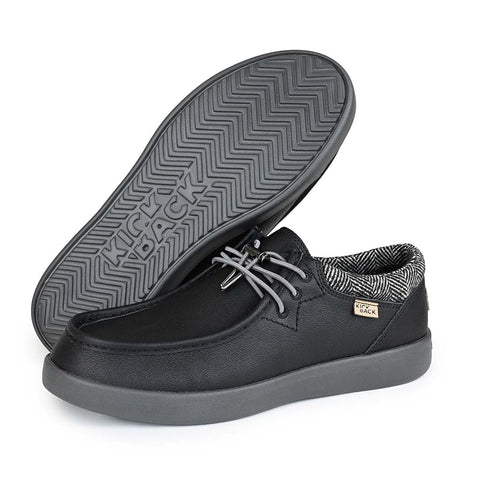 KickBack Haven Black Full Grain Leather Mens Elastic Lace Slip On Shoes