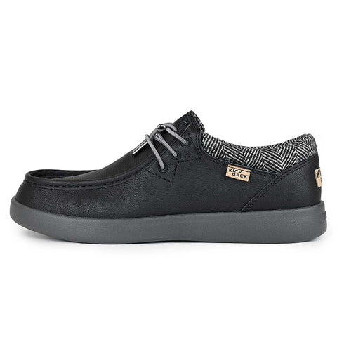 KickBack Haven Black Full Grain Leather Mens Elastic Lace Slip On Shoes