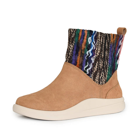 KickBack Scandie Slouch Boot Tan Suede and Woven Multicolour trunk Slip On Boots