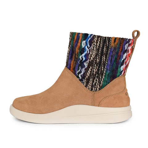 KickBack Scandie Slouch Boot Tan Suede and Woven Multicolour trunk Slip On Boots