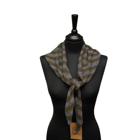 Jess and Lou Khaki/Grey Midweight Cosy Knit Triangle Scarf