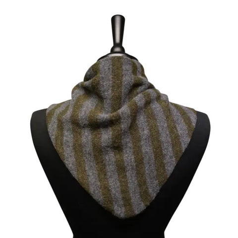 Jess and Lou Khaki/Grey Midweight Cosy Knit Triangle Scarf