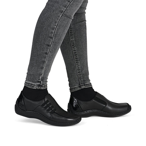 Rieker L1777-00 Schwarz Womens Casual Comfort Slip On Shoes