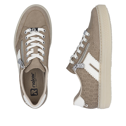 Rieker L5903-20 Camel Off White Womens Casual Comfort Lace Up Trainers