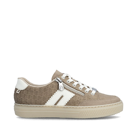 Rieker L5903-20 Camel Off White Womens Casual Comfort Lace Up Trainers