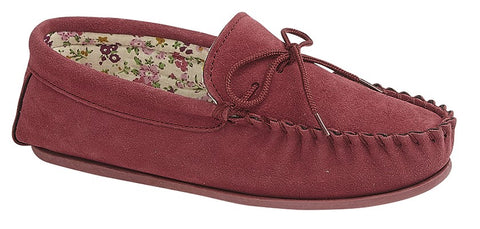 Mokkers LS339D Lily Crimson Red Womens Suede Casual Comfort Moccasin Slippers