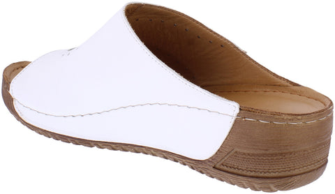 Adesso Lisa White Tropical Womens Slip On Low Heel Leather Mules Sandals